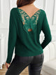 Lace Detail Butterfly Back Round Neck Long Sleeve T-Shirt Trandify Deal