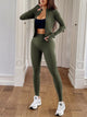 Women's Active Zip-Up Set - Gym Leggings & Long Sleeve Top