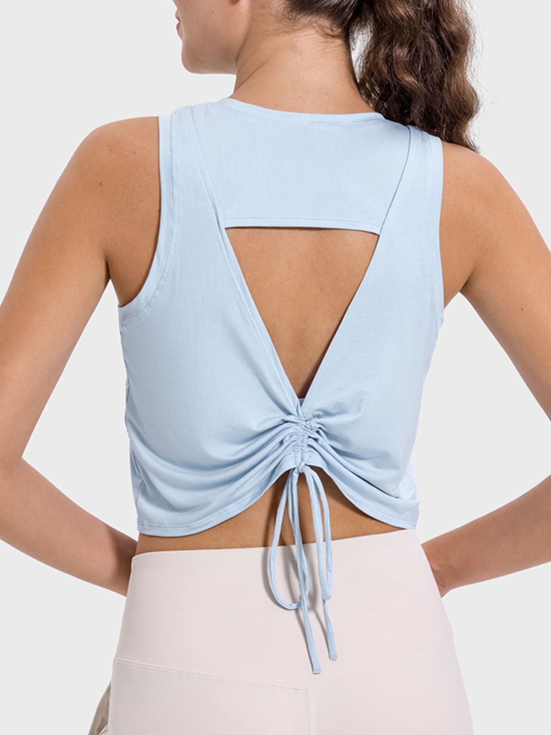 Millennia Drawstring Cutout Round Neck Active Tank Trandify deal