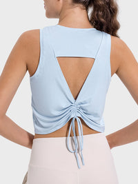 Millennia Drawstring Cutout Round Neck Active Tank Trandify deal