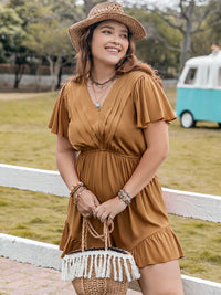 Plus Size Ruffled V-Neck Short Sleeve Romper Trandify deal