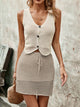 Button Up Sleeveless Top and Drawstring Skirt Set Trandify deal