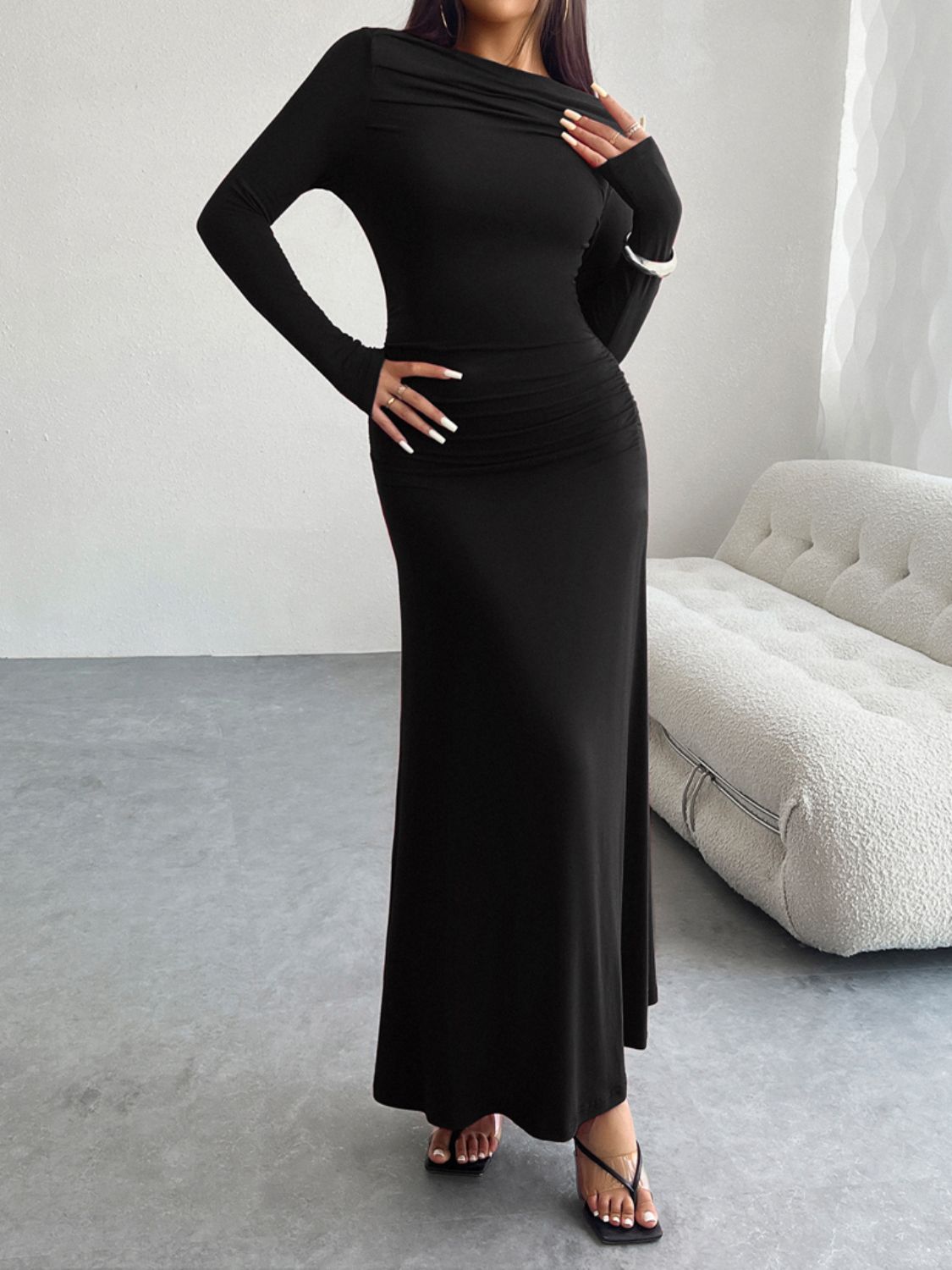Devine Ruched Long Sleeve Maxi Dress Trandify Deal