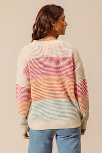 Color Block Waffle Knit Sweater - Women's Long Sleeve Top