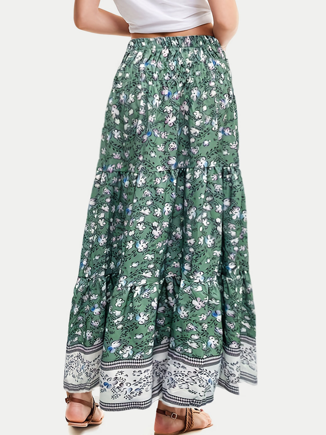 Full Size Tiered Printed Elastic Waist Skirt Trandify deal