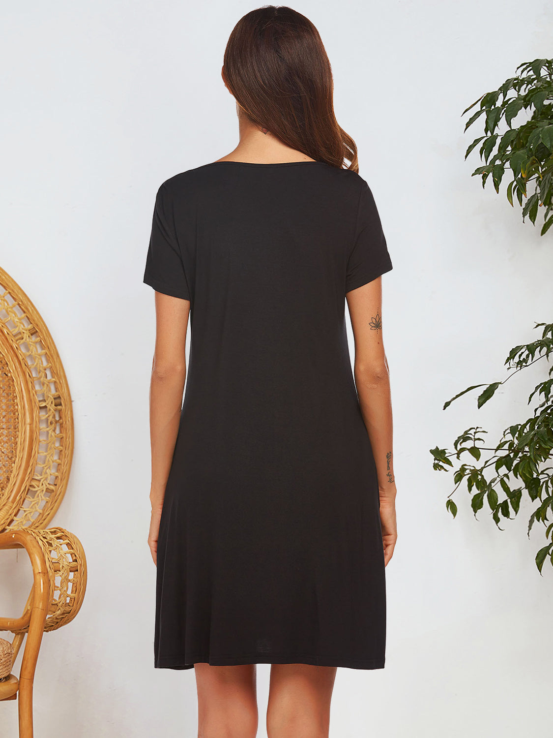 Notched Short Sleeve Mini Lounge Dress Trandify Deal