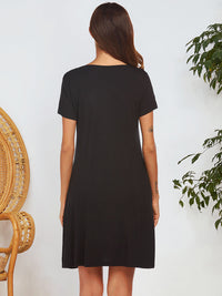 Notched Short Sleeve Mini Lounge Dress Trandify Deal