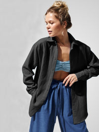 Textured Collared Neck Long Sleeve Shirt Trandify deal