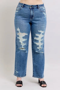 Judy Blue Destroyed Straight Leg Jeans high waist style