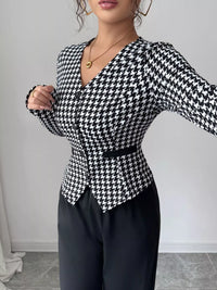 Women's Houndstooth Blazer & Wide Leg Pants Set