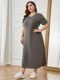Plus Size Pocketed V-Neck Short Sleeve Lounge Dress Trandify deal