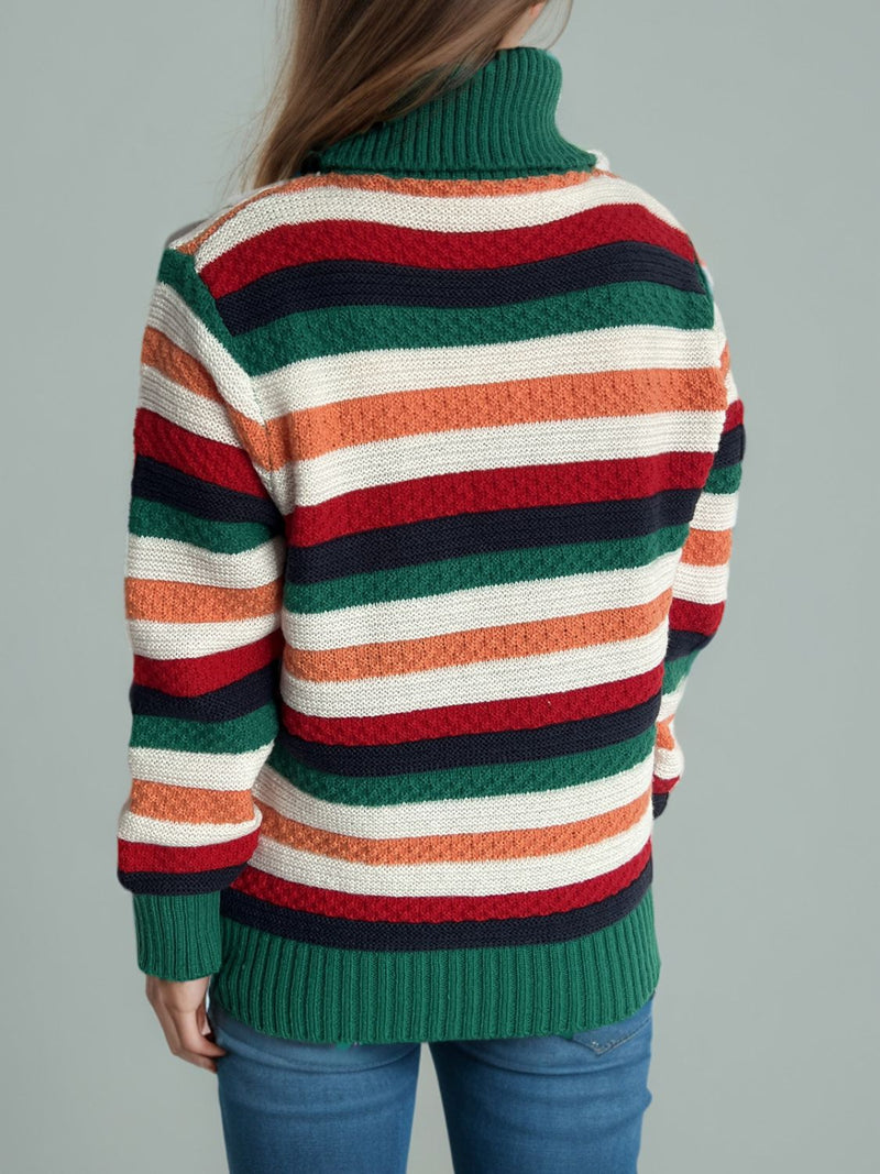 Contrast Stripes Turtleneck Long Sleeve Sweater Trandify Deal