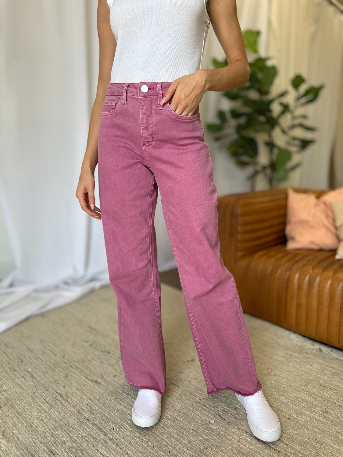 RFM Full Size High Rise Garment Dye Wide Leg  Jeans Trandify Deal