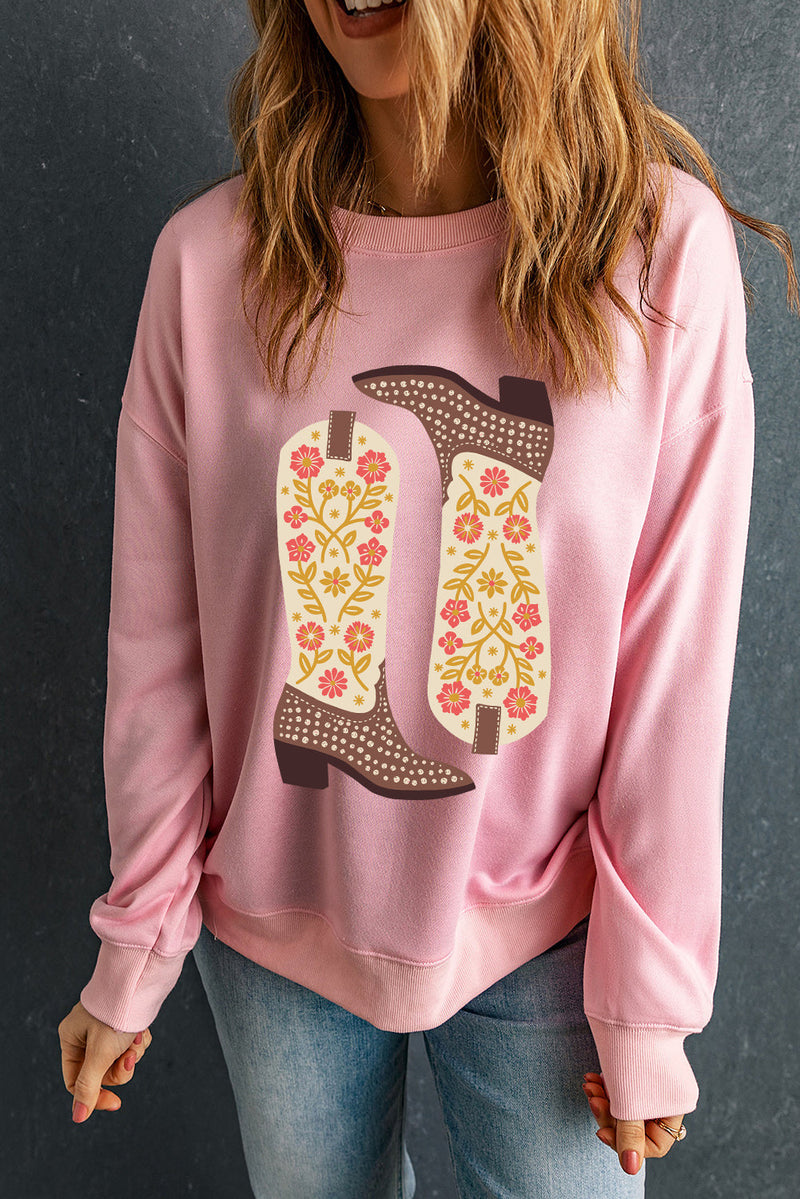 Boot Graphic Long Sleeve Sweatshirt Trandify Deal