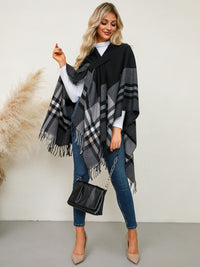 Fringe Contrast Plaid Poncho Trandify Deal