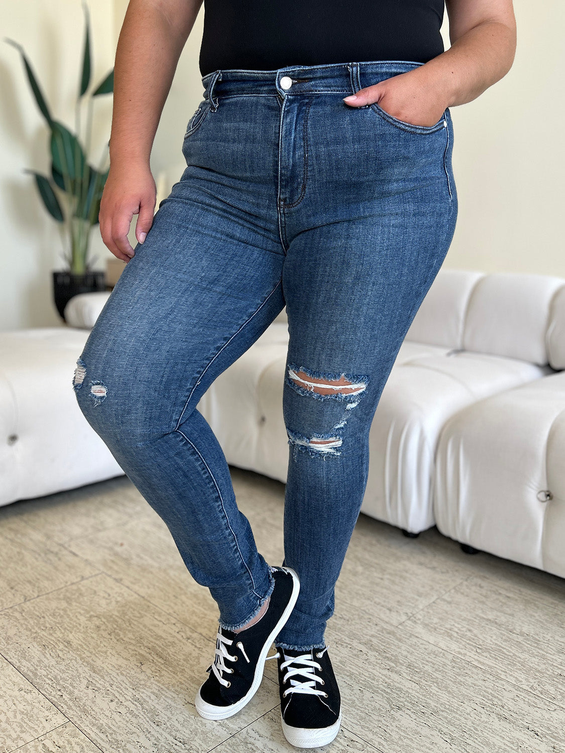 Judy Blue Full Size  High Waist Distressed Skinny Jeans Trandify deal