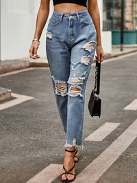 Distressed Raw Hem Jeans with Pockets Trandify Deal