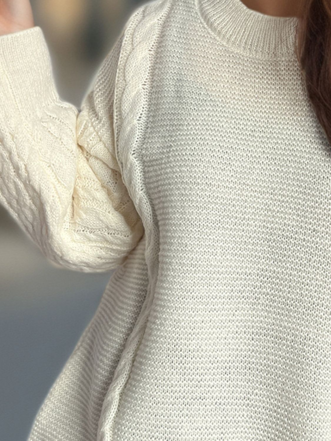 Cable-Knit Round Neck Long Sleeve Sweater Trandify Deal