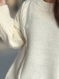 Cable-Knit Round Neck Long Sleeve Sweater Trandify Deal
