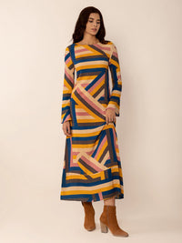 Contrast Round Neck Flare Sleeve Midi Dress Trandify Deal