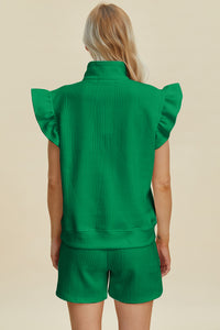 Double Take Texture Flounce Sleeve Top and Shorts Set - Trandify Deal