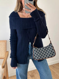 Women's Textured Slit Front Knit Top | Long Sleeve Crewneck Top