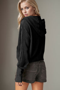 Double Take Waffle-Knit Zip Up Long Sleeve Hooded Jacket Trandify Deal