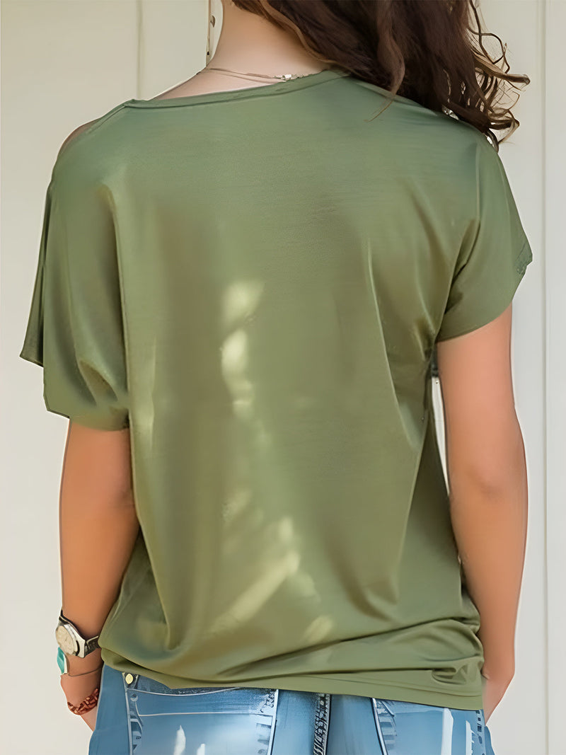 Asymmetrical Neck Short Sleeve T-Shirt Trandify Deal
