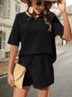 Waffle-Knit Half Sleeve Top and Shorts Set Trandify deal
