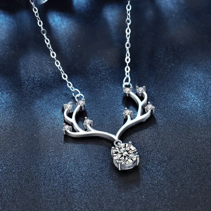 1 Ct Moissanite Deer Antler Necklace in Sterling Silver
