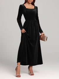 Velvet Square Neck Long Sleeve Dress Trandify Deal