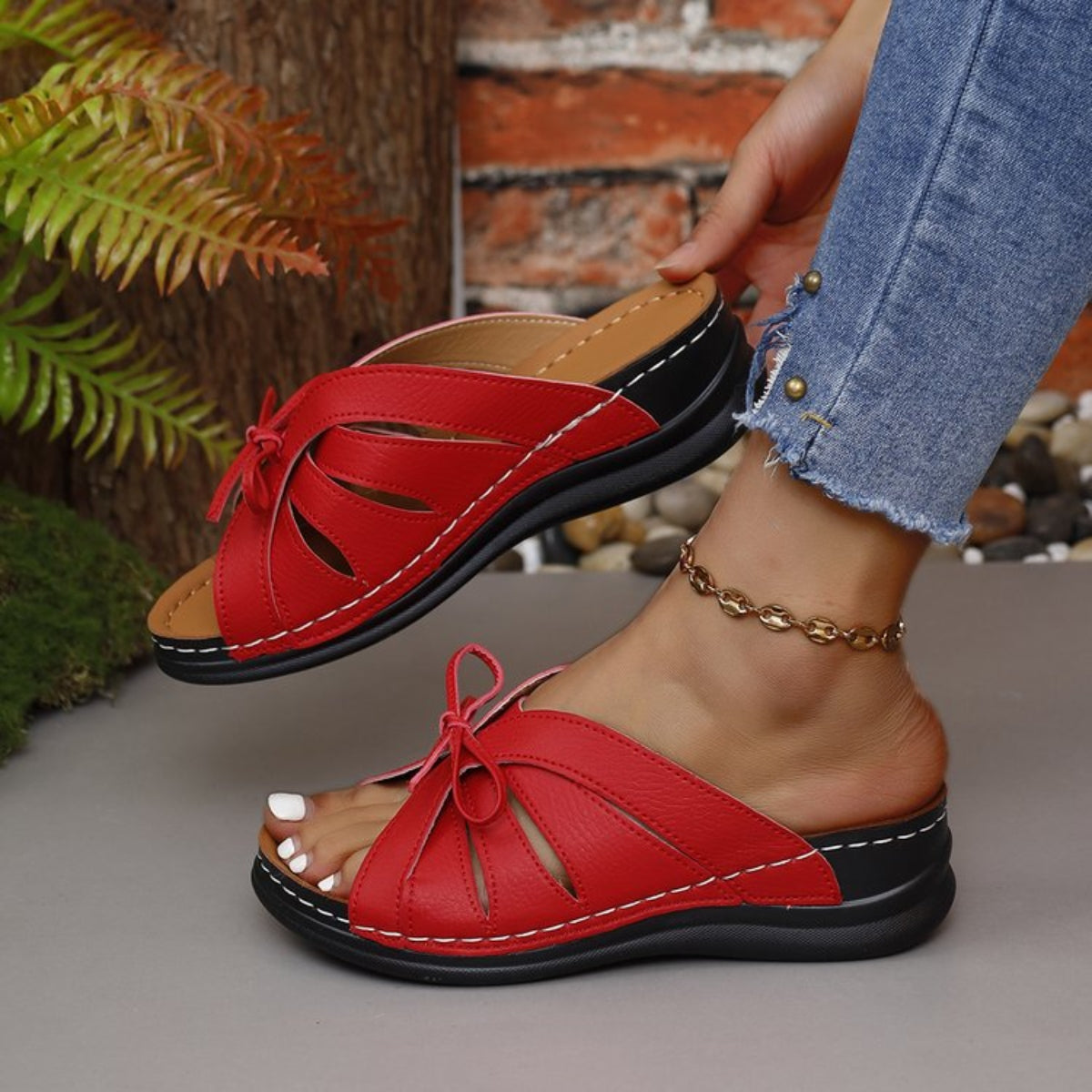 Tied Open Toe Low Heel Sandals Trandify Deal