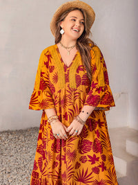 Plus Size Lace Detail Printed V-Neck Maxi Dress Trandify Deal