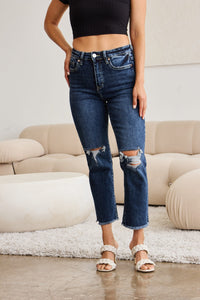 RFM Full Size Tummy Control Distressed High Waist Raw Hem Jeans Trandify deal