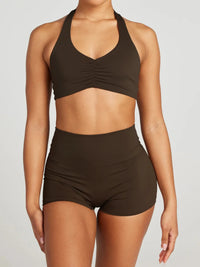 Breathable workout clothes for women – adjustable halter neck cami and shorts set