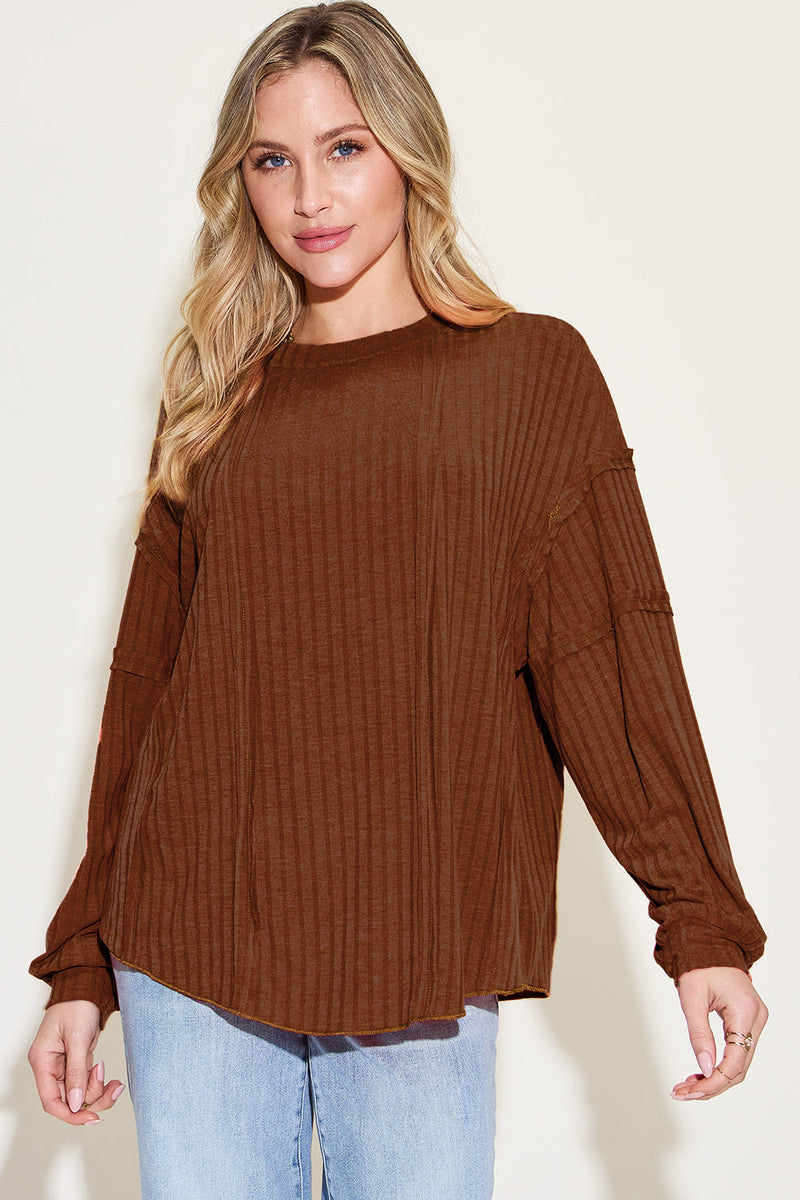 Basic Bae Full Size Ribbed Round Neck Long Sleeve T-Shirt Trandify Deal