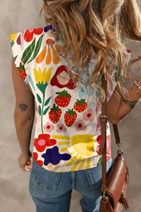 Printed Round Neck Cap Sleeve T-Shirt Trandify deal