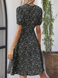 Printed V-Neck Short Sleeve Dress Trandify deal