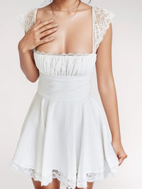 Lace Detail Square Neck Cap Sleeve Mini Dress Trandify Deal