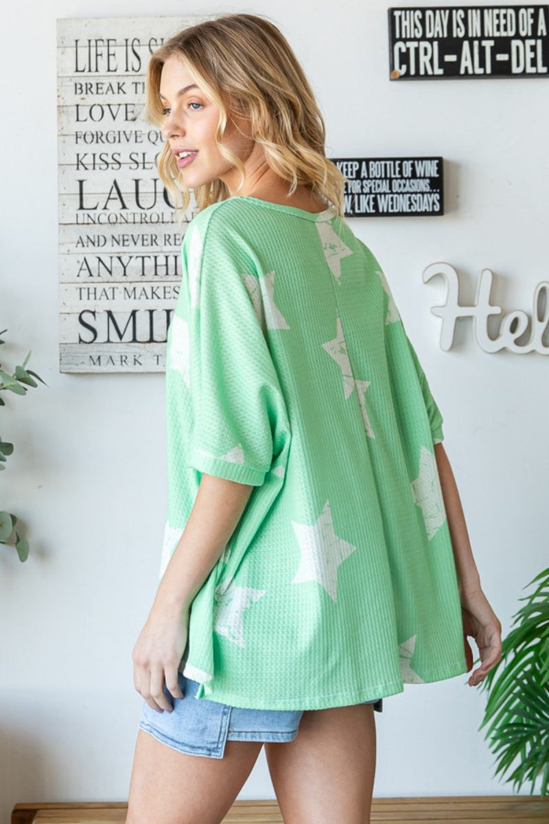 HOPELY Star Pattern Oversized Waffle T-Shirt Trandify deal
