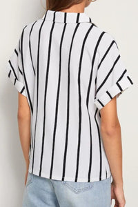 Striped Button Up Short Sleeve Shirt Trandify deal