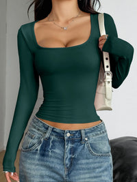 Trendy Square Neck Fitted Tee – Women’s Layering Essential – Soft & Comfortable