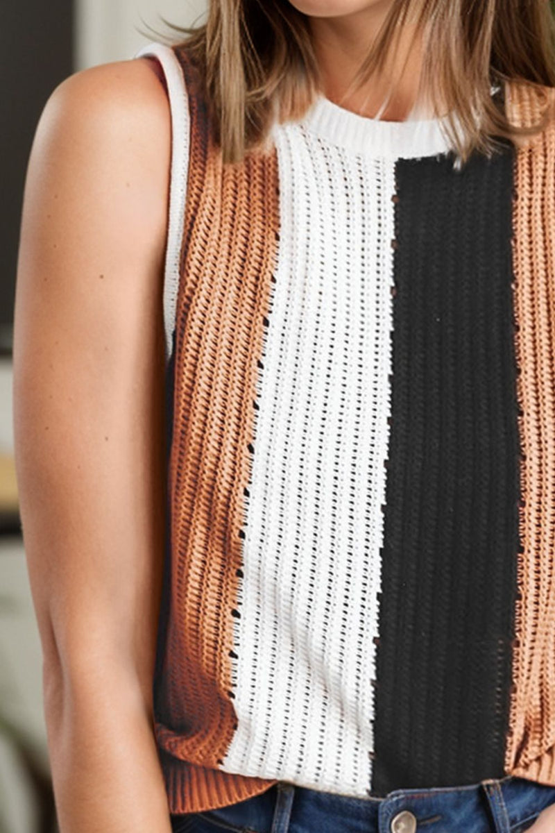 Color Block Round Neck Sweater Vest Trandify Deal