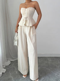 Sexy Summer Two-Piece Set for Women – Sweetheart Neck Crop Top & Lounge Pants
