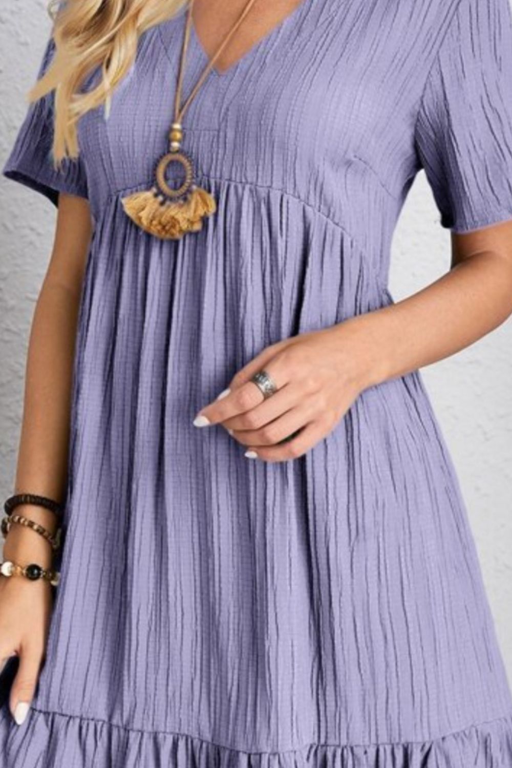 Full Size V-Neck Short Sleeve Dress Trandify deal