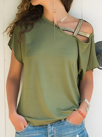 Asymmetrical Neck Short Sleeve T-Shirt Trandify Deal