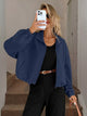 Women's Ribbed Drawstring Jacket - Casual Long Sleeve Zip-Up