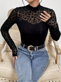 Heart Mock Neck Long Sleeve T-Shirt Trandify Deal
