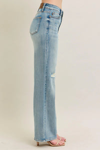 Judy Blue Destroyed Knee Patch Jeans women's straight leg destroyed detail denim