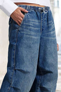 Trendy Drawstring Waist Wide Leg Shirred Jeans for Women – Trandify Deal